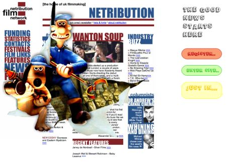 Netribution 2 - featuring Walace and Gromit bursting thru the screen of Netribution 1