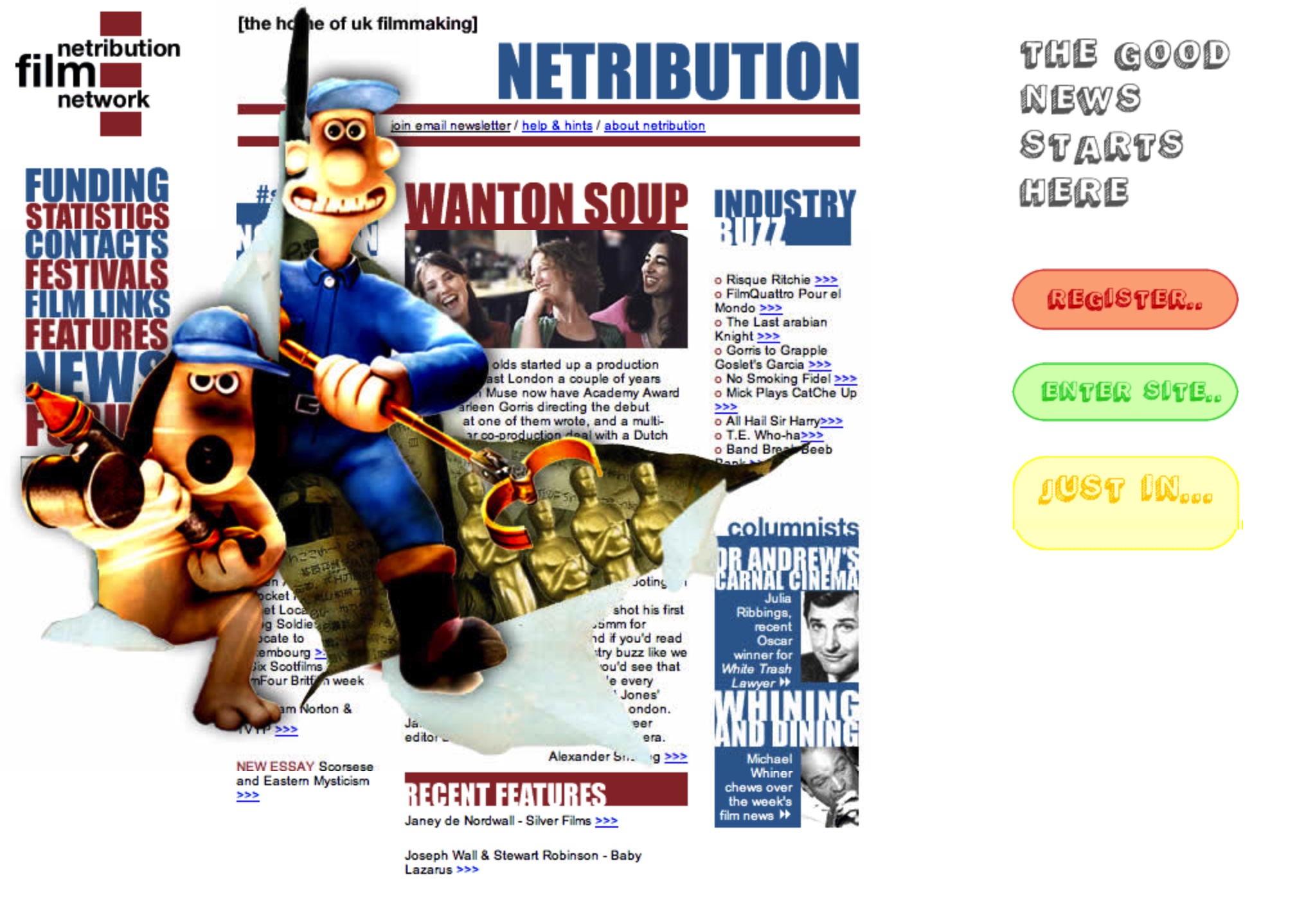 Netribution 2 - featuring Walace and Gromit bursting thru the screen of Netribution 1