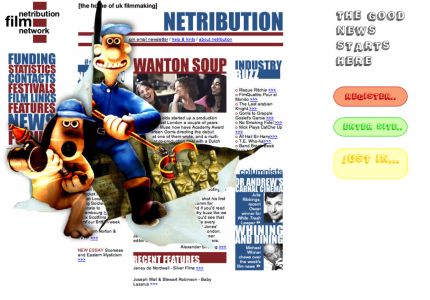 Netribution 2 - featuring Walace and Gromit bursting thru the screen of Netribution 1