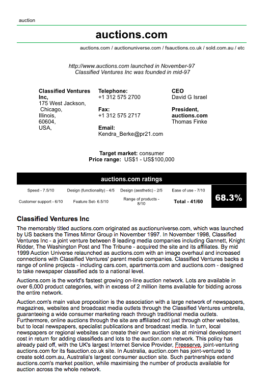 Page from Online Art, Antiques & Auctions Market Report, 2000